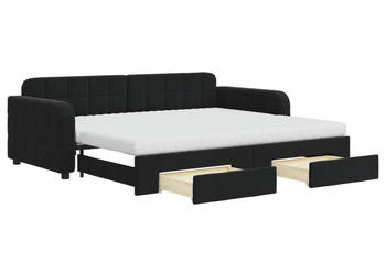 Sofa rozsuwana z szufladami czarna aksamit 90x200 cm WM-3197005