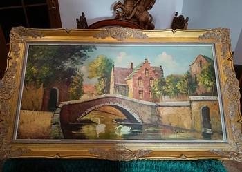 Stary, duży  obraz na płótnie z pięknej pałacowej ramie