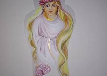 Anioł stróż z wiankiem malowany ręcznie