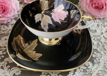 WUNSIEDEL fason Claudia elegancka filiżanka w różowe róże ze spodkiem, złoc