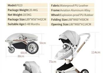 Okazja do końca tygodnia.Wózek Hot Mom obrotowy 360 3w1  eko skóra sza