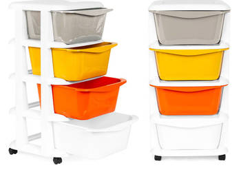 Regał z 4 wysuwanymi szufladami nogi z kółkami