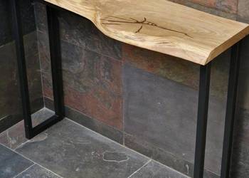 Konsola loft BLAT DĘBOWY NA WYMIAR naturalna krawędź stal mal. PROSZKOWO