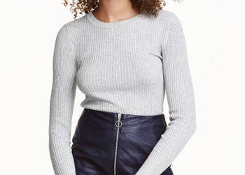 granatowa spódniczka eco skóra h&m 32 zip zamek suwak