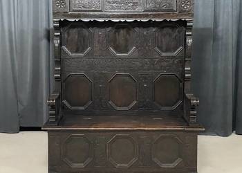 Rzeźbiona ława skrzyniowa, koniec XIX w., lite drewno