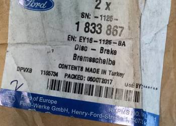 1833867/EY16-1125-AA Tarcza ham.przód Ford Tr.Courier 2014