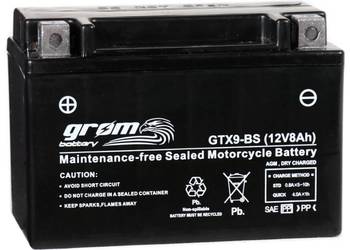 Akumulator motocyklowy GROM GTX9-BS YTX9-BS 12V 8Ah 130A L+