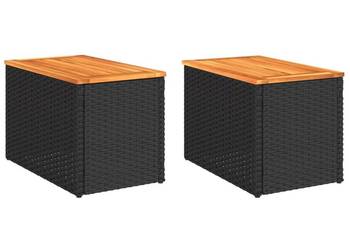 vidaXL Stoliki ogrodowe, 2 szt, czarne, 55x34x37cm, rattan PE i drewno(SKU: