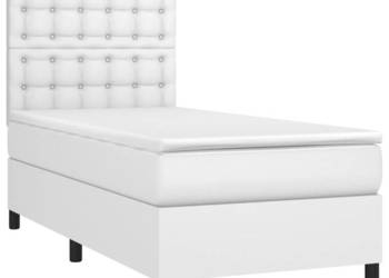 Łóżko kontynentalne z materacem i LED biała ekoskóra 100x200cm WM-3135928