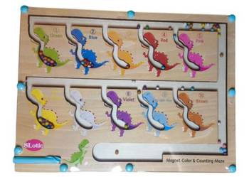Montesori gra drewniany labirynt z magnesami z dinozaurami