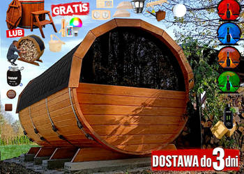 SAUNA Ogrodowa 400cm + OKNO 50% + PRZEBIERALNIA + GRATIS Beczka 500L +Akces