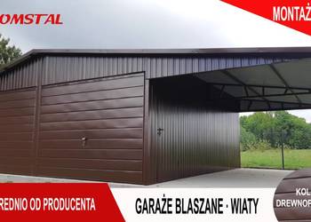BRĄZOWY Garaż Blaszany 9x6 z ZADASZENIEM BOCZNYM - Romstal