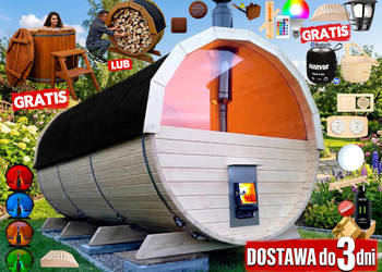 SAUNA Ogrodowa 400cm + Okno 50% +PRZEBIERALNIA +PRZEDSIONEK + GRATIS Beczka