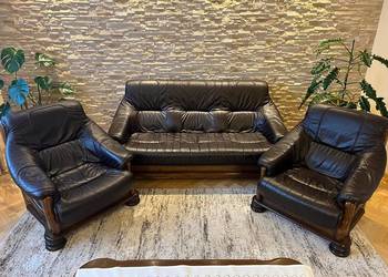 Komplet wypoczynkowy skórzany / sofa +2 fotele + ława+ komoda