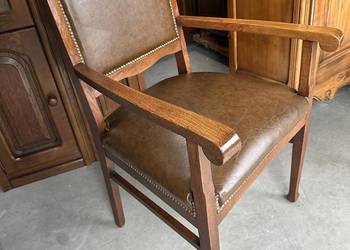 Elegancki fotel stelaż dębowy obicie skóra