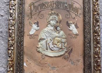 bardzo stary obraz katolicki  "Pocieszaj serca ułomne" na tkaninie 19 wiek