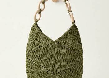 Torebka crochet z drewnianym uchwytem, ​​ręcznie robiona