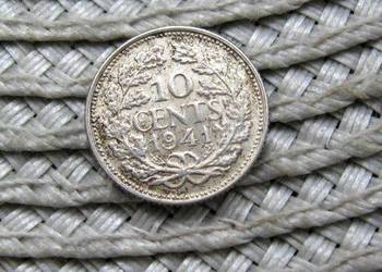 Holandia 10 Cent 1941r - SREBRO - Nieczyszczona