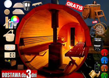 SAUNA Ogrodowa 300cm + OKNO 100% + PRZEDSIONEK + GRATIS Beczka 500L + Akces