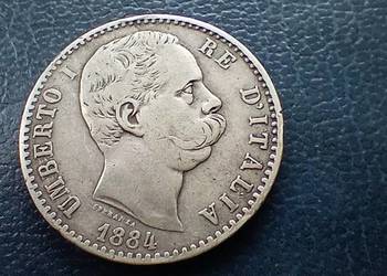 Stare monety 2 lir 1884 Włochy srebro