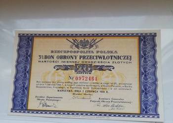 Polska 20 zł 1939 rok Bon Obrony Przeciwlotniczej