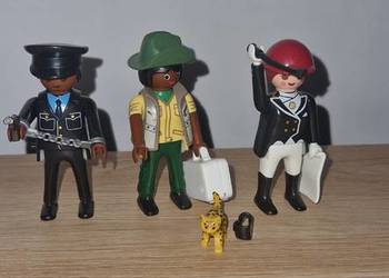 figurki playmobil 3szt zestaw 4580 policjant badacz jeździec 4910