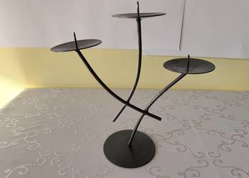 Metalowy świecznik na 3 świece Vintage elegancki szary połysk 28 cm