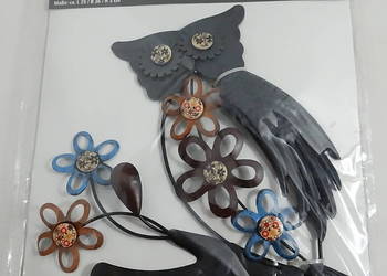 Nowa Metalowa Dekoracja Ścienna Sowa z Kwiatami BELLA CASA – Loft / Boho