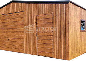 Garaż blaszany 6x6 Brama + drzwi + 2x okno drewnopodobny  ST111