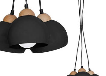 Elegancka lampa sufitowa 3-ramiona – czarna z drewnianymi akcentami