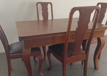 Stół rozkładany z 4 krzesłami, dębowe, antyk, stuletnie.