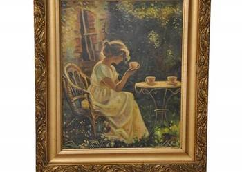 Józef Mehoffer - Dziewczyna w Ogrodzie - Stary Obraz Olejny