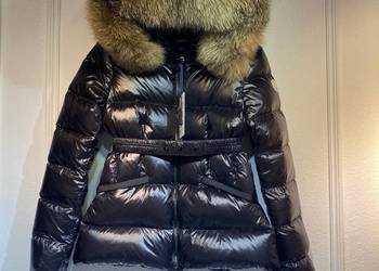 Nowa kurtka damska Moncler zimowa puchowa czarna kaptur futro kaczy puch S