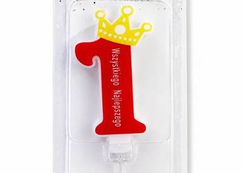Świeczka urodzinowa cyfra 1 z koroną – czerwona – na tort roczek – topper L