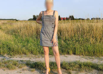 Sukienka H&M w kratę krata 42 XL mini guziki na ramiączkach