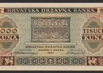 Chorwacja 1000 kuna (kun) 1943 - stan bankowy - UNC -