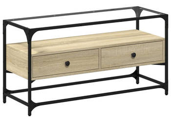 Szafka pod TV ze szklanym blatem dąb sonoma 98x35x51 cm WM-846065