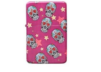 Fioletowa Zapalniczka Benzynowa z Wielobarwnymi Czaszkami i Gwiazdkami