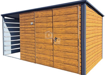 Schowek domek ogrodowy 3,5x2m + wiata 1,5m Brama dwuskrzydłowa dach TKD253