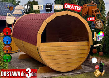 SAUNA Ogrodowa 250cm + OKNO 50% + GRATIS BECZKA 500L + Akcesoria