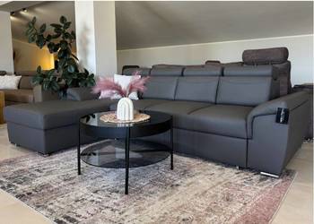 Cayenne narożnik o smukłej formie w skórze naturalnej z funkcją spania