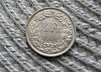 Szwajcaria 1/2 Franka 1964r -SREBRO - Ładna