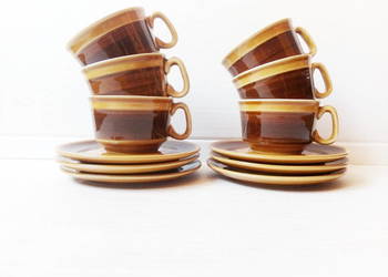 6 filiżanek ze spodeczkami porcelit Pruszków vintage PRL