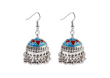 Nowe kolczyki indyjskie jhumki jhumka srebrny kolor niebiesk