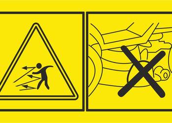 Naklejka BHP na traktorek nie pracować bez zamontowanego deflektora