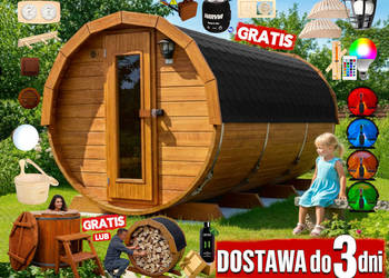 SAUNA Ogrodowa 400cm + PRZEBIERALNIA + GRATIS Beczka 500L + Akcesoria