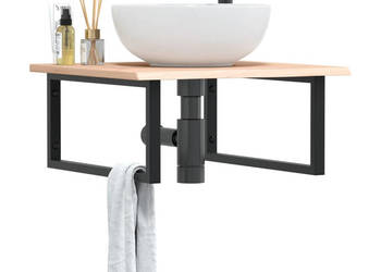 Półka ścienna pod umywalkę stal i lite drewno dębowe WM-3302629