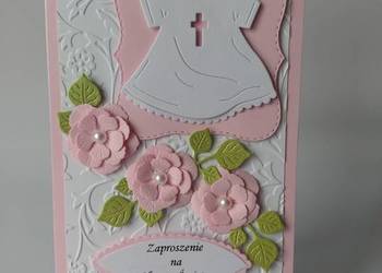ZAPROSZENIA CHRZEST SZATKA W SERWETCE C6 RÓŻ - BIEL