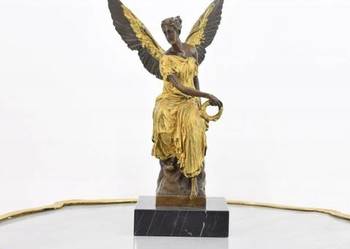 Anielica Victoria - Figura Rzeźba z Brązu Złoconego + Marmur - Dekor