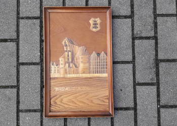 Stary obraz słomkowy Żuraw Gdańsk Marynistyka PRL lata 60 70